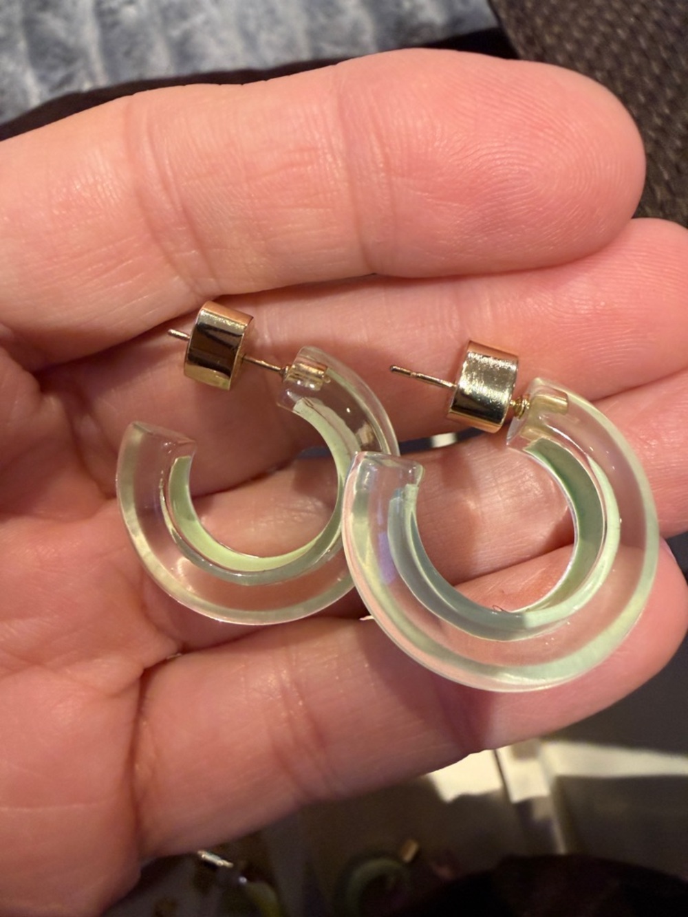 Alison Lou Clear Hoop Resin Earrings with Gold Posts lime green Huggie